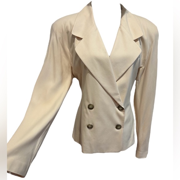 80s A+ELLEN SILK CREAM WIDE LAPEL DOUBLE BREASTED BLAZER QUIET LUXURY SZ 12 - Picture 2 of 8